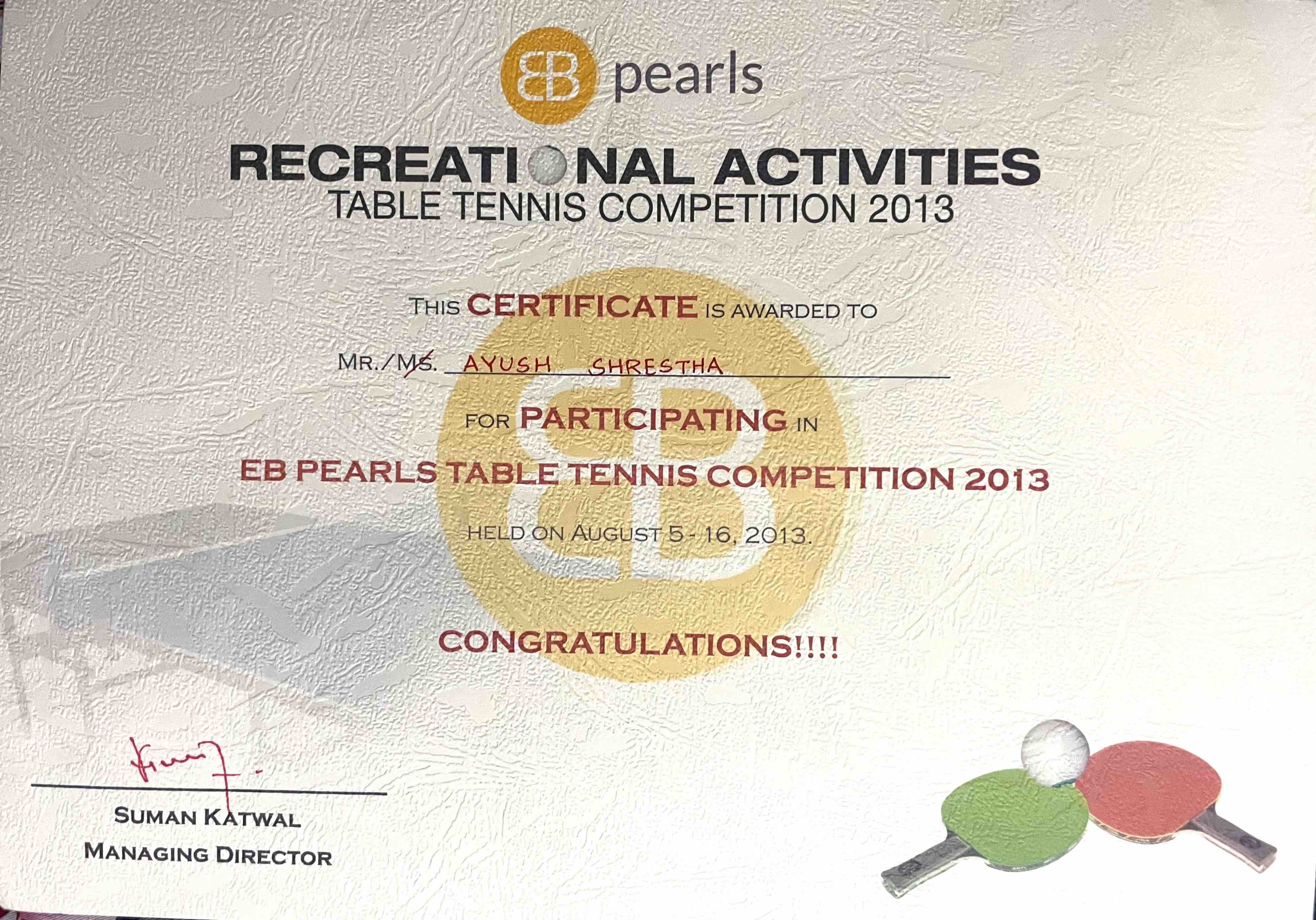 Table Tennis - Participation